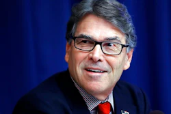 In this July 18, 2017, file photo, Energy Secretary Rick Perry attends a news conference at the National Press Club in Washington. The Energy Department says Perry has taken at least six trips on government or private planes costing an estimated $56,000.