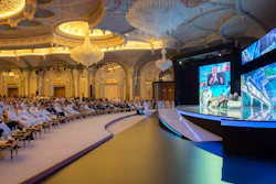 In this photo released by Saudi Press Agency, SPA, Saudi Crown Prince Mohammed bin Salman and the others attend the opening ceremony of Future Investment Initiative Conference in Riyadh, Saudi Arabia, Tuesday, Oct. 24, 2017. Saudi Arabia's Crown Prince defended his bold reform plans, including the kingdom's decision to lift the ban on women driving, saying that 'we were not like this in the past.'