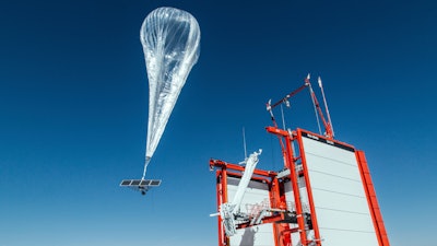 This Wednesday, Oct. 18, 2017 photo provided by Project Loon shows a stratospheric balloon taking off for Puerto Rico from the project site in Winnemucca, Nev. Google's parent Alphabet Inc. said Friday that its stratospheric balloons are now delivering the internet to remote areas of Puerto Rico where cellphone towers were knocked out by Hurricane Maria. Two of the search giant's 'Project Loon' balloons are already over the country enabling texts, emails and basic web access to AT&T customers with handsets that use its 4G LTE network.
