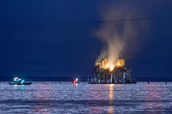 efferson Parish, La., authorities and others from other parishes respond to an oil rig explosion in Lake Pontchartrain off Kenner, La., Sunday, Oct. 15, 2017.