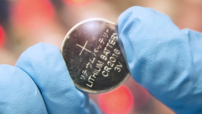 This is one of the lithium sulfur coin batteries being developed in Penn State's Energy Nanostructure Laboratory (E-Nano).