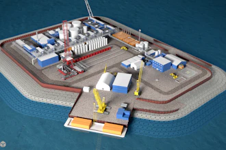 This undated illustration provided by Hilcorp Alaska Inc. shows a model of an artificial gravel island of the Liberty Project, a proposal to drill in Arctic waters from the artificial island. Alaska Natural Resources Commissioner Andy Mack says oil production on gravel islands in state waters show that the Liberty Project can be done safely. Opponents say spills are inevitable and Arctic offshore oil should stay in the ground.