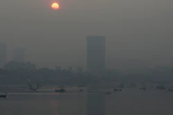 Morning smog envelops the skyline in Mumbai, India, Friday, Oct. 20, 2017. Environmental pollutants are killing at least 9 million people and costing the world $4.6 trillion a year, a toll exceeding that of wars, smoking, hunger or natural disasters. One out of every six premature deaths in the world in 2015, about 9 million, could be attributed to disease from toxic exposure.