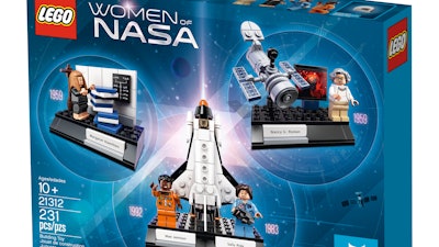 This image provided by LEGO shows its Women of NASA set. The set features Sally Ride, the first American female astronaut, and Mae Jemison, the first black woman to travel in space and goes on sale Nov. 1, 2017.