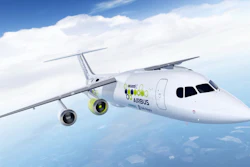 The artist rendering shows an Airbus e-FanX hybrid test plane..