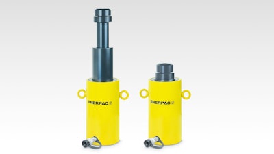 The telescopic cylinders feature a multi-stage rod built from a series of nested steel tubes of progressively small diameter.