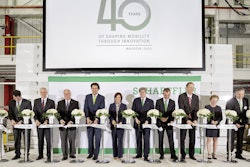 Opening ceremony for the expansion of the Wooster plant. Among the guests were (from left) Patrick Lindemann, Vice President Transmission Systems; Bruce G. Warmbold, Regional CEO Americas; Bob Breneman, Mayor of Wooster; Klaus Rosenfeld, CEO of Schaeffler AG; Mary Taylor, Lieutenant Governor of Ohio; Georg F. W. Schaeffler, Chairman of the Supervisory Board of Schaeffler; Matthias Zink, CEO Automotive; Oliver Jung, Chief Operating Officer; Shelly Flint, Director Human Resources Transmission Systems and Automotive; and Marc McGrath, President of Automotive Americas.