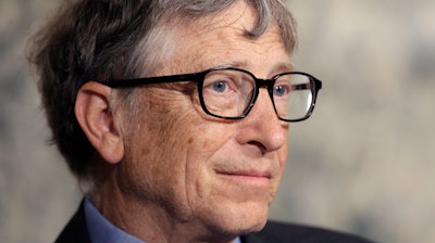 In this Monday, Feb. 22, 2016 file photo, Bill Gates talks to reporters about the 2016 annual letter from the Bill and Melinda Gates Foundation in New York. Gates says he's giving $50 million to help fight Alzheimer's disease. The Microsoft co-founder said Monday, Nov. 13, 2017, that the donation to the Dementia Discovery Fund is personal and not through his charitable foundation.