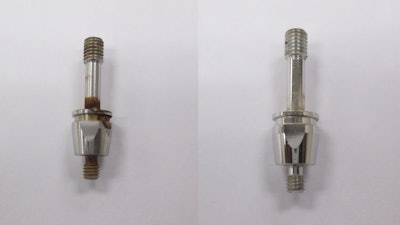 The part on the left was citric passivated prior to 72 hour salt spray testing, and the part on the right was electropolished prior to 72 salt spray testing.