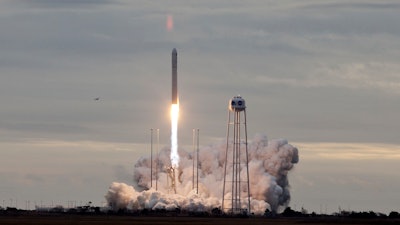 Orbital ATK's Antares rocket lifts off from Wallops Island, Va., Sunday, Nov. 12, 2017. The rocket is carrying cargo to the International Space Station.