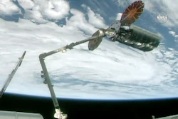The International Space Station's robotic arm captures the Cygnus cargo spacecraft, Tuesday, Nov. 14, 2017, 260 miles (418 kms.) above the earth. The commercial supply ship arrived at the International Space Station on Tuesday, two days after launching from Virginia.