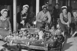 Women shipfitters working on board the USS Nereus at the U.S. Navy Yard in Mare Island, circa 1943.