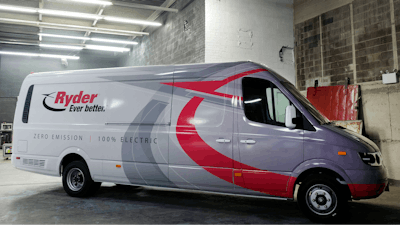 The Chanje V8070 electric medium-duty truck is displayed, Thursday, Nov. 2, 2017, in New York. Ryder, the national truck leasing and rental company, has ordered 125 Chanje vehicles for its fleet. The vehicle can carry a load of up to 6,000 pounds for a distance of about 100 miles on a single charge.