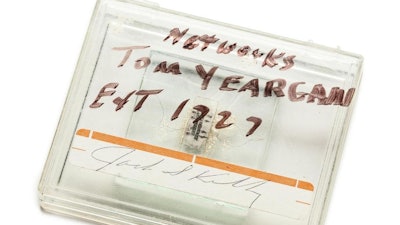 This undated photo provided by Heritage Auctions shows a prototype of the first integrated circuit built at Texas Instruments which is expected to sell for $400,000 at auction. Heritage Auctions said it will be offered Saturday, Nov. 4, 2017, in Dallas by the family of Tom Yeargan, a technician who worked with engineer Jack Kilby.