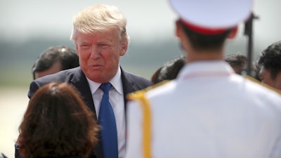 U.S. President Donald Trump arrives at Danang International Airport in Danang, Vietnam, Friday, Nov. 10, 2017.