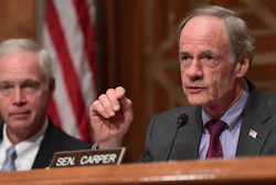 Sen. Thomas Carper, D-Del., right, sitting next to Senate Governmental Affairs Committee Chairman Sen. Ron Johnson, R-Wis., left, speaks on Capitol Hill in Washington, Tuesday, Oct. 31, 2017, during a hearing on the federal response to the 2017 hurricane season.