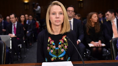 Former Yahoo! Chief Executive Officer Marissa Mayer waits to testify before the Senate Commerce Committee on Capitol Hill in Washington, Wednesday, Nov. 8, 2017, during a hearing on 'Protecting Consumers in the Era of Major Data Breaches' after the 2013 data breach at Yahoo! that affected 3 billion user accounts.