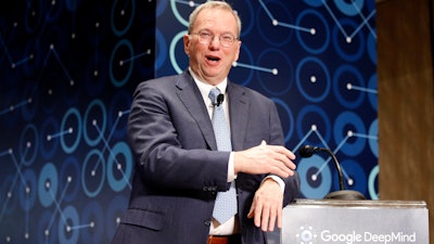 In this March 8, 2016, file photo, Eric Schmidt, executive chairman of Alphabet speaks during a press conference ahead of the Google DeepMind Challenge Match in Seoul, South Korea. Schmidt is stepping down as the executive chairman of Google parent Alphabet in January 2018. The company says he will become a technical adviser and will continue to sit on the board.