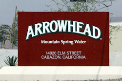In this July, 7, 2004, file photo, a sign at the entrance to the Arrowhead Mountain Spring Water Company bottling plant, owned by Swiss conglomerate Nestle, on the Morongo Indian Reservation near Cabazon, Calif. Nestle, which sells Arrowhead bottled water, may have to stop taking millions of gallons of water from Southern California's San Bernardino National Forest because state regulators concluded it lacks valid permits. The State Water Resources Control Board notified the company on Wednesday, Dec. 20, 2017, that an investigation concluded it doesn't have proper rights to pipe about three-quarters of the water it currently withdraws for bottling.