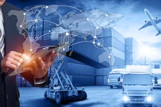 Hand Holding Tablet Is Pressing Button On Touch Screen Interface In Front Logistics Industrial Container Cargo Freight Ship 800998060 8576x4016