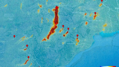 Image released by European Space Agency ESA on Friday, Dec. 1, 2017 shows pollution from power plants in India taken by Copernicus Sentinel-5P on Nov. 10, 2017. Sentinel-5P is the first Copernicus mission dedicated to monitoring our atmosphere.