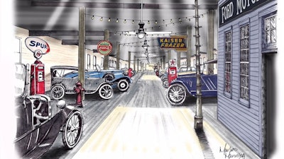 An artist rendering of the future auto museum.