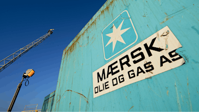In this Oct. 23, 2013, file photo of A.P. Moller-Maersk's oil rig in the North Sea named Halfdan. Danish conglomerate AP Moller-Maersk said Friday it will invest 21 billion kroner ($3.4 billion) together with British-Dutch oil producer Shell, among others, to redevelop and extend the production life cycle of Denmark's largest gas field in the North Sea. Maersk, whose oil company is being taken over by France's Total, said the investment will extend production at the Tyra field, which was slated to close this year, for at least 25 years.