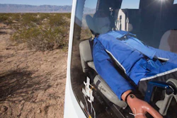 Mannequin Skywalker rests after the Crew Capsule 2.0's maiden voyage.