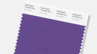 This image provided by the Pantone Color Institute shows the Pantone Color of the Year for 2018, called 'Ultra Violet.' The color experts at the Carlstadt, New Jersey-based Pantone say the deep purple shade was chosen to evoke a counterculture flair, a grab for originality, ingenuity and visionary thinking. Ultra Violet follows Pantone's 2017 Color of the Year, 'Greenery.'