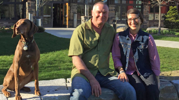 Peter Egelston and Joanne Francis, owners of Smuttynose Brewing Company — and Myrtle the dog.