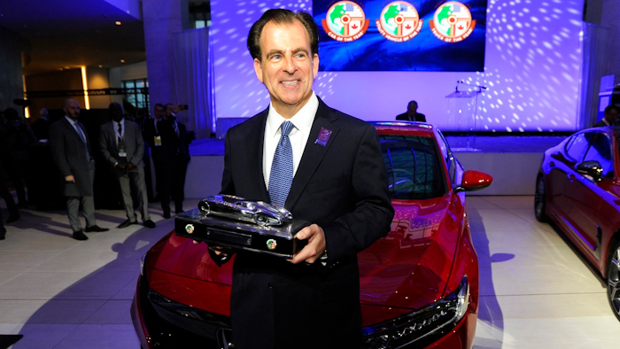 Henio Arcangeli Jr., Sr. Vice President Automobile Division for American Honda Motor Co., Inc, stands in front of the 2018 Honda Accord, which won the North American Car of the Year, at the North American International Auto Show, Monday, Jan. 15, 2018, in Detroit.