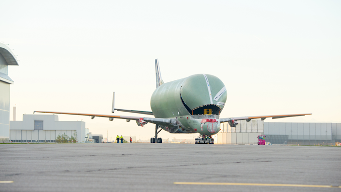 The first structurally complete airframe for the new BelugaXL rolled out from its assembly hangar in Toulouse, France this month.