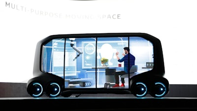 Toyota's e-Pallet concept is unveiled during a news conference at CES International, Monday, Jan. 8, 2018, in Las Vegas.