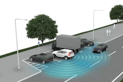This graphic provided by Volvo shows how a rear cross-traffic system spots oncoming vehicles. New cars can come laden with safety technology, some that warns you and some that also takes action to protect you.