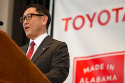 Akio Toyoda, Toyota Motor Corp. president, speaks during a press conference, Wednesday, Jan. 10, 2018, in Montgomery, Ala., where the Japanese automakers Toyota and Mazda announced plans to build a huge $1.6 billion joint-venture plant in Huntsville, that will eventually employ about 4,000 people. Several states had competed for the coveted project, which will be able to turn out 300,000 vehicles per year and will produce the Toyota Corolla compact car for North America and a new small SUV from Mazda.