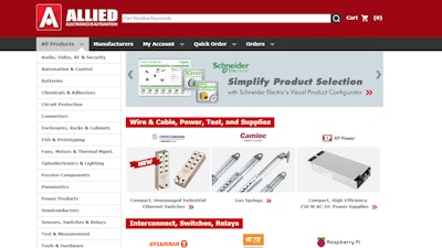 Screenshot of the Allied Electronics & Automation website. The company, formerly Allied Electronics, ushered in the new year with a new trade name.