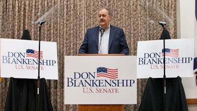 Former Massey CEO and West Virginia Republican Senatorial candidate, Don Blankenship, speaks during a town hall to kick off his campaign in Logan, W.Va., Thursday, Jan. 18, 2018. Blankenship will face two other Republican candidates in the May 8th primary.