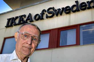 In this Aug. 6, 2002 file photo, Ingvar Kamprad, founder of Swedish multinational furniture retailer IKEA, stands outside the company's head office in Almhult, Sweden. IKEA confirmed Sunday Ingvar Kamprad, the IKEA founder who created a global furniture empire, has died at 91.