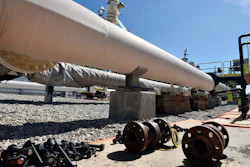 In this June 8, 2017 file photo, fresh nuts, bolts and fittings are ready to be added to the east leg of the pipeline near St. Ignace, Mich., as Enbridge prepares to test the east and west sides of the Line 5 pipeline under the Straits of Mackinac in Mackinaw City, Mich.