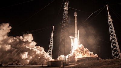This Sunday, Jan. 7, 2019 photo made available by SpaceX shows the launch of the Falcon 9 rocket at Cape Canaveral, Fla., for the 'Zuma' U.S. satellite mission. Responding to media reports that the satellite was lost, SpaceX President Gwynne Shotwell says the rocket 'did everything correctly' and suggestions otherwise are 'categorically false.'
