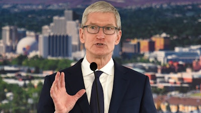 Apple CEO Tim Cook speaks during his visit to Reno, Nev., for a ceremony celebrating a new Apple warehouse on Wednesday, Jan. 17, 2018. 'Apple is a success that could only have happened in America, and we always felt a very big sense of responsibility to give back to our country and the people who have made our success possible,' said Cook on Wednesday.