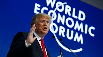 President Donald Trump delivers a speech to the World Economic Forum, Friday, Jan. 26, 2018, in Davos.