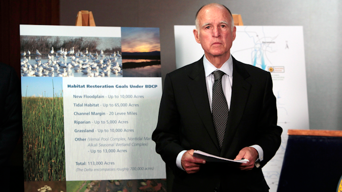 California Gov. Jerry Brown is scaling back his troubled proposal for overhauling California's water system, at least for now. State official Karla Nemeth wrote Wednesday, Feb. 7, 2018, that the Brown administration is looking at building a single giant water tunnel now.