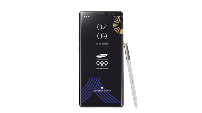 This image provided by Samsung shows a Galaxy Note 8 Olympic Games phone. Samsung Electronics donated the limited edition phones for athletes and officials at the International Olympic Committee so that they can document every moment and share their memories with the world.