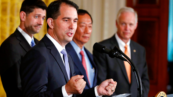 Wisconsin Gov. Scott Walker announces a deal with Taiwanese electronics giant, Foxconn, last July.