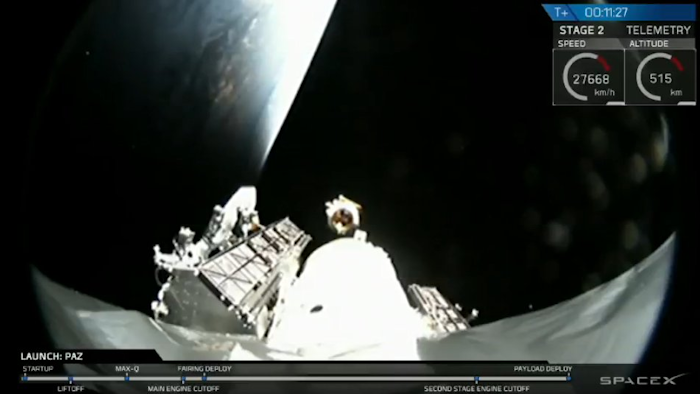 The successful deployment of the PAZ satellite to low-Earth orbit was confirmed by SpaceX on Twitter.