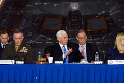 Vice President Mike Pence chairs a meeting of the National Space Council Wednesday, Feb. 21, 2018 at Kennedy Space Center in Cape Canaveral, Fla.