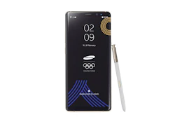 This image provided by Samsung shows a Galaxy Note 8 Olympic Games phone. Samsung Electronics donated the limited edition phones for athletes and officials at the International Olympic Committee so that they can document every moment and share their memories with the world.