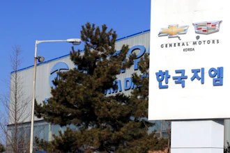 A GM Korea plant is pictured in Gunsan, South Korea, Tuesday, Feb. 13, 2018. General Motors says it will close an underutilized factory in Gunsan by the end of May as part of a restructuring of its operations.