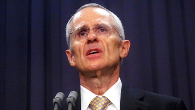 Australian Competition and Consumer Commission Chairman Rod Sims talks about a compulsory recall order of 2.7 million cars fitted with defective Takata air bags, in Canberra, Australia, Wednesday, Feb. 28, 2018. Australia issued a compulsory recall for cars fitted with defective air bags in an effort to lift the auto industry's mixed efforts to fix the fault blamed for multiple deaths around the world.